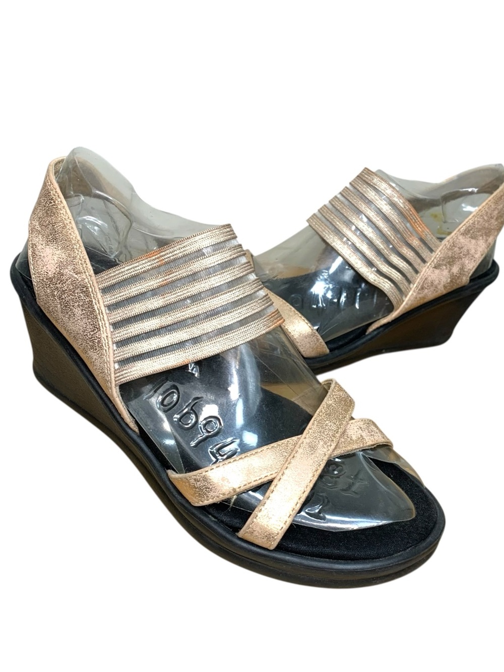 Skechers Wedge Sandals Rose Gold Elastic Straps Slingback Light Comfort shoes 9